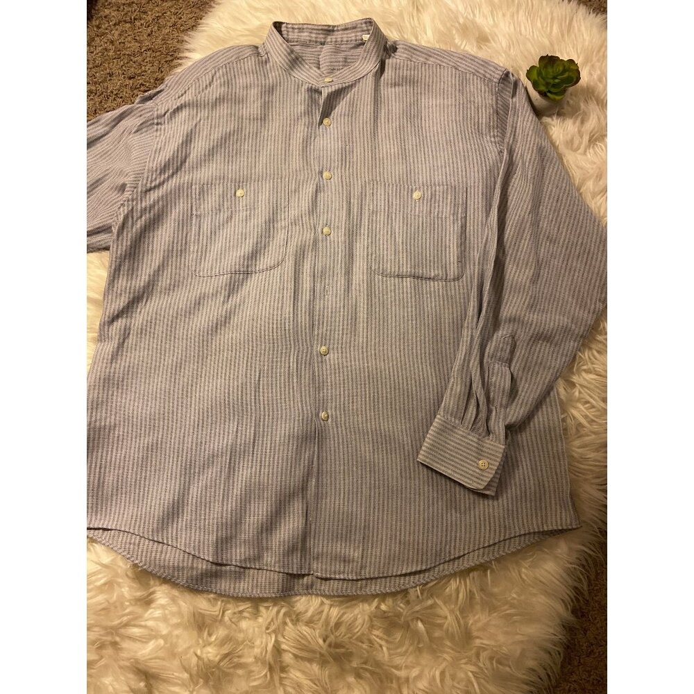 Vintage 80s men’s blue striped button down long sleeve shirt